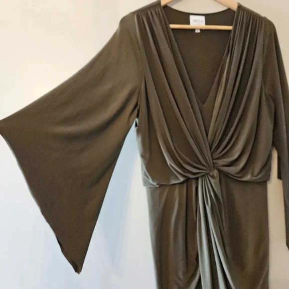 Misa Los Angeles Draped Teget Fluid Stretch Mini Dress Olive  Green Size Large. - Picture 10 of 16